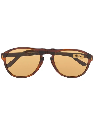 Pre-owned Persol 1970's Aviator Tinted Sunglasses In Brown