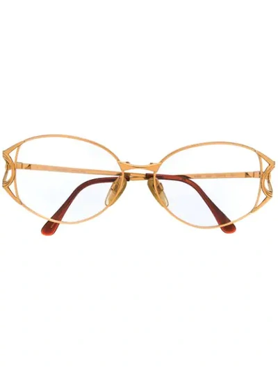 Pre-owned Valentino Garavani 椭圆形镜框太阳眼镜 In Gold