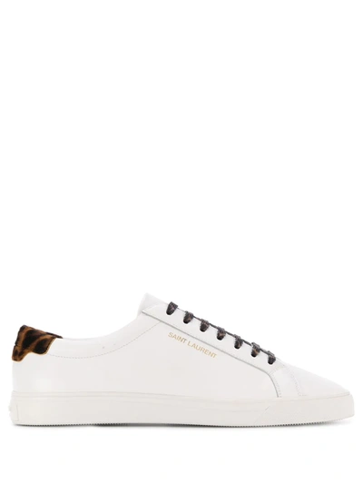 Saint Laurent Andy Calf Hair-trimmed Leather Trainers In White