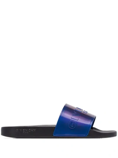 Givenchy Men's Logo-print Rubber Slide Sandals In Blue /black Oil