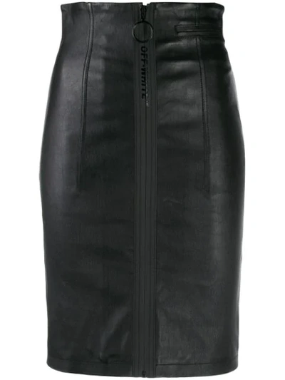 Off-white Front Zip Pencil Skirt In Black