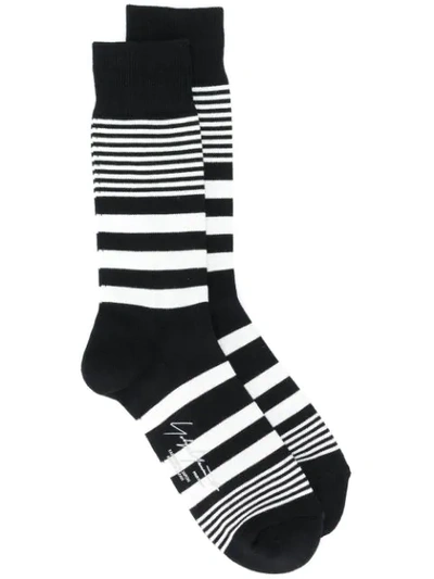 Yohji Yamamoto Striped Ankle Socks In Black ,neutral