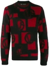 Versace Wool Blend Jacquard Knit Sweater In Red