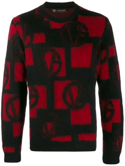 Versace Wool Blend Jacquard Knit Jumper In Red