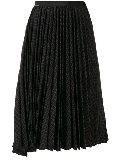 Sacai Asymmetric Pleat Midi Skirt In Black