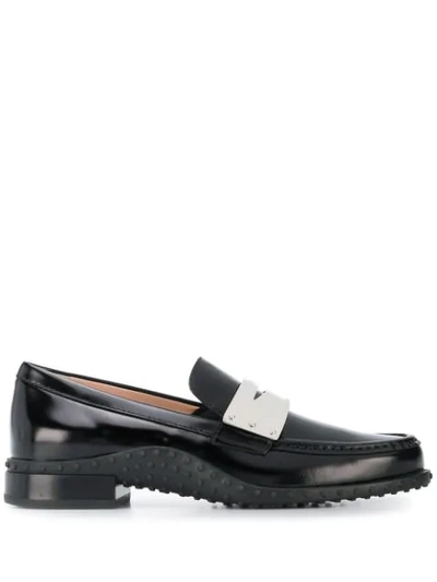 Tod's Contrast Penny Bar Loafers In Black