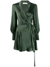 Zimmermann Espionage Long-sleeve Silk Mini Wrap Dress In Green