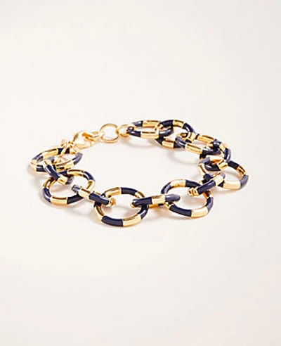 Ann Taylor Striped Enamel Link Bracelet In Blue