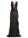 BASIX BLACK LABEL WOMEN'S LACE & FEATHER TRIM COLUMN GOWN,0400099511029