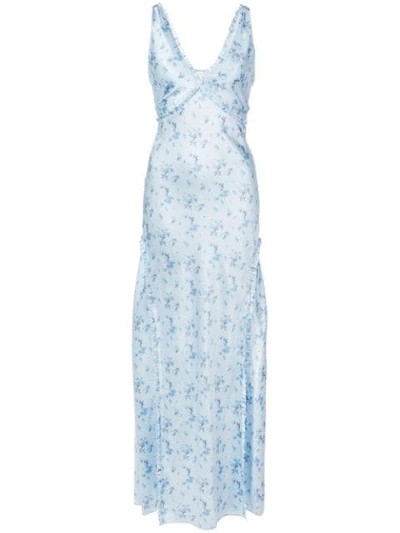 Loveshackfancy Kendall Bow-tie Detailed Floral-print Silk Dress In Blue