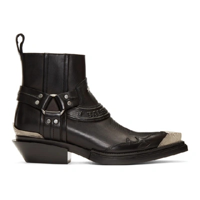 Balenciaga Santiag Herness Texan Ankle Boots In Black Leather