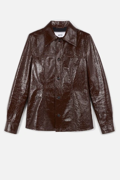Ami Alexandre Mattiussi Women's Patent Leather Overshirt In 201 Cognac