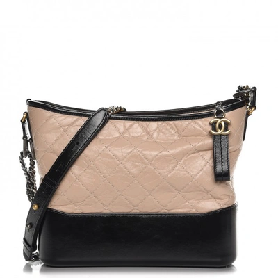 Pre-owned Chanel Gabrielle Hobo Bag Quilted Aged Calfskin Beige/black