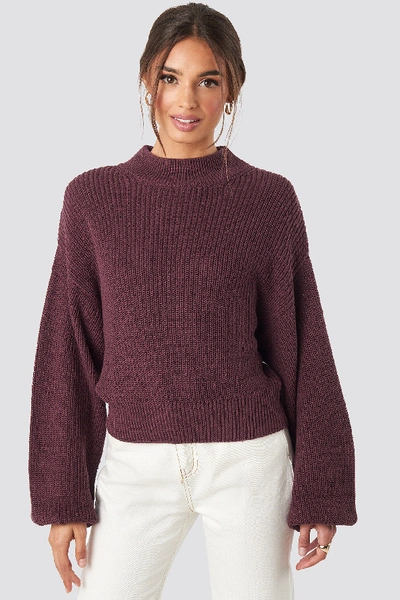 Na-kd Volume Sleeve High Neck Knitted Sweater - Red In Burgundy