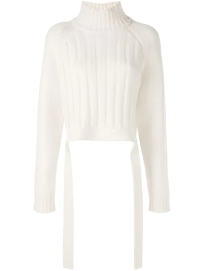 Proenza Schouler Wool-cashmere Drape-hem Turtleneck Sweater, Biege In Ivory