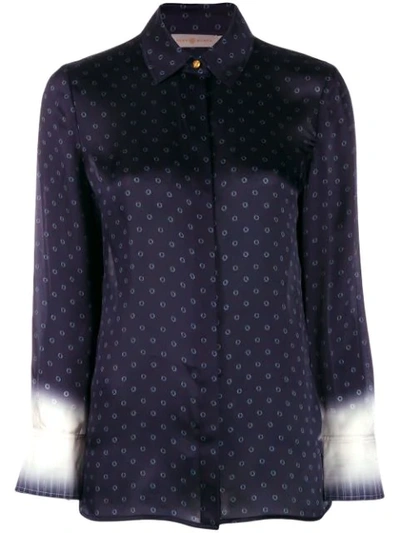 Tory Burch Printed Silk Satin Long-sleeve Shirt In Blue