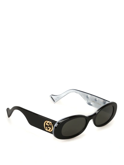 Gucci Oval Sunglasses With Pearly Interior Side In Black