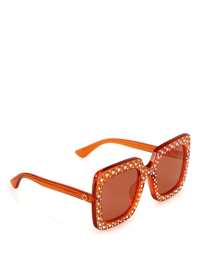 Gucci Orange Over Sunglasses With Crystal Stars