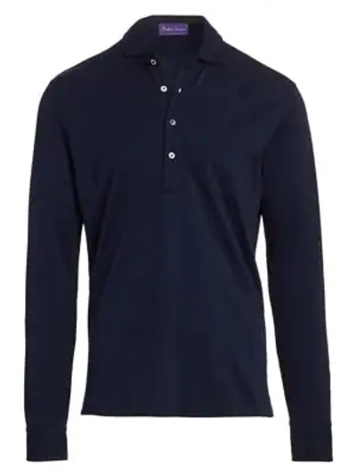 Ralph Lauren Washed Non-logo Long Sleeve Polo In Classic Navy