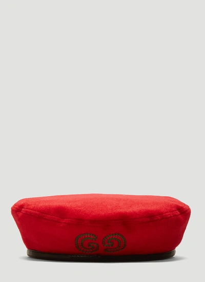 Gucci Embroidered Beret In Red