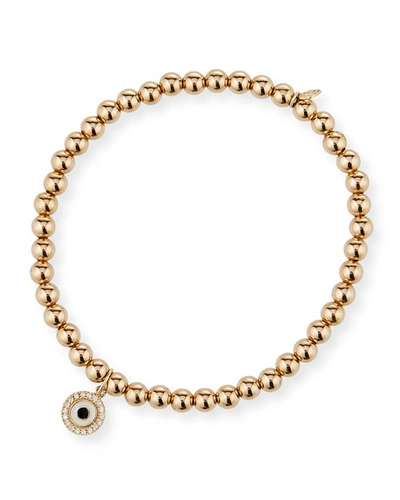 SYDNEY EVAN 14K GOLD 4MM BEAD & DIAMOND EVIL EYE BRACELET,PROD222970155