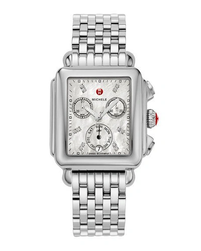 Michele Deco 18 Stainless Steel Diamond Detail Watch In Silver