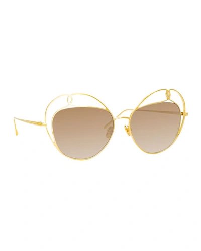 Linda Farrow Cutout Aviator Sunglasses In Mocha