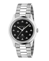 Gucci Men's 42mm Signature Bee Automatic Bracelet Watch With Black Onyx Dial In Silver