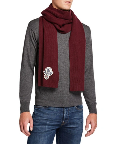Moncler Wool-cashmere Rib-knit Scarf In Dark Red