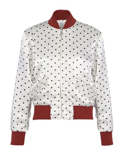 Ganni Leclair Polka-dot Satin Bomber Jacket In White