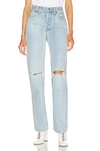 Re/done Cropped Distressed High-rise Straight-leg Jeans In Bleach Destroy