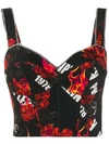 PHILIPP PLEIN CROPPED FLAMING ROSES PRINT TOP