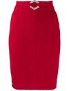 Philipp Plein Stretch-cady Fitted Skirt In Red