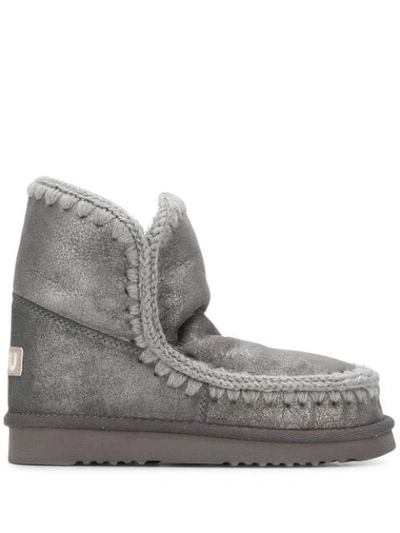 Mou Eskimo Sherling Ankle Boots In Silver