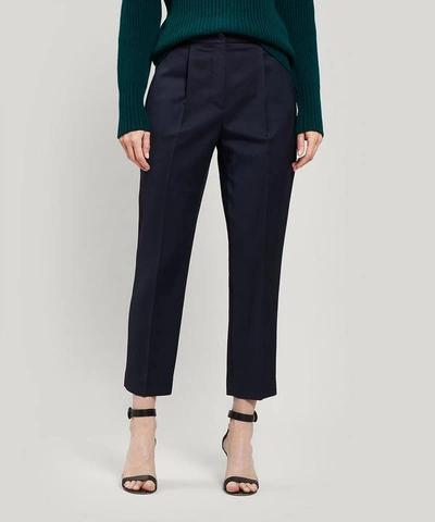 Joseph Cropped Wool-blend Trousers In Navy