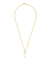 GUCCI GOLD-TONE CRYSTAL LOGO PEARL PENDANT NECKLACE,000626044