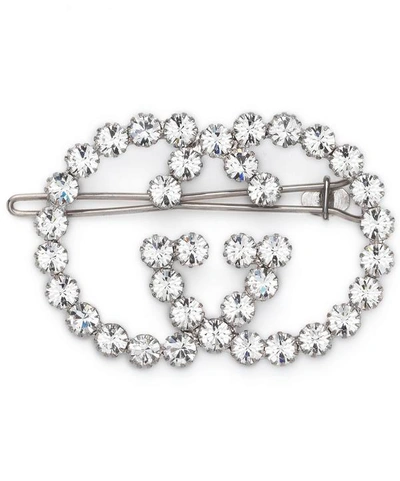 Gucci Silver-tone Crystal Logo Hair Slide