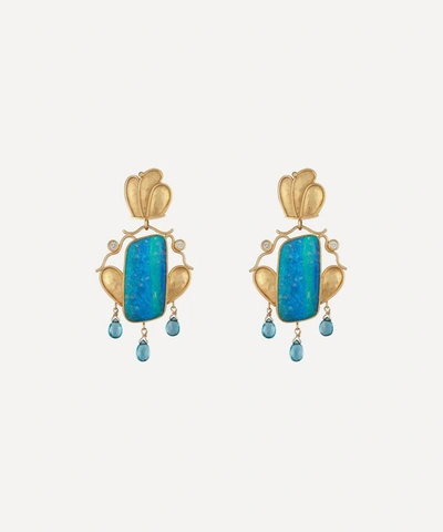 Kojis 18ct Gold Caroline Strieb Opal And Diamond Drop Earrings