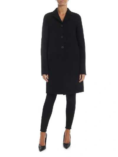 Harris Wharf London Black Coat In Virgin Wool Cloth