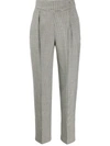 Msgm Micro Houndstooth High-waisted Trousers In Black
