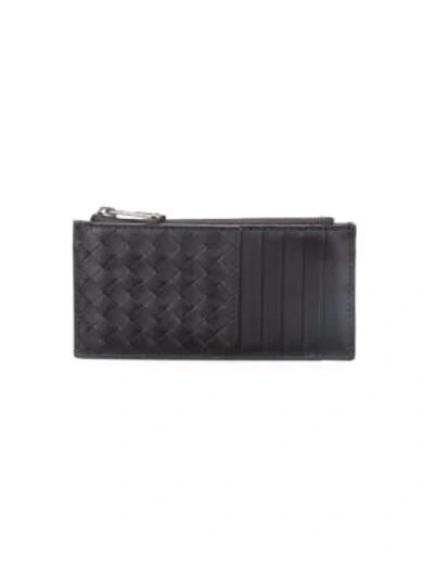 Bottega Veneta Interwoven Leather Zip Card Case In Black