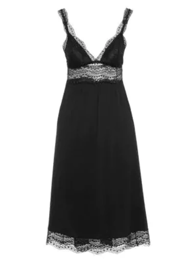Eberjey Myla Jersey & Lace Nightgown In Black