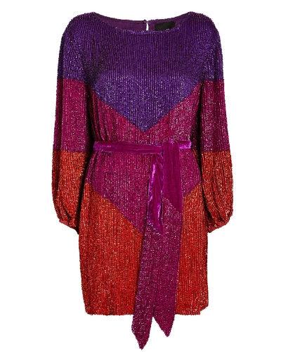 Retroféte Grace Velvet-trimmed Sequined Chiffon Mini Dress In Deep Dye