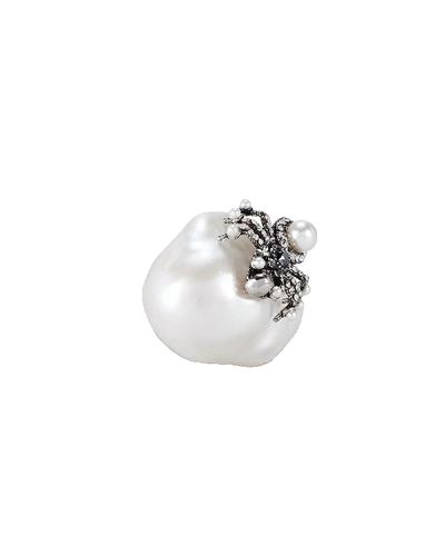 Alexander Mcqueen Spider Pearl Ring In White