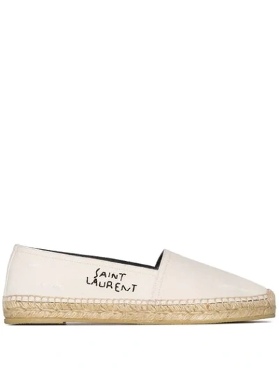 Saint Laurent Logo-embroidered Leather-trimmed Canvas Espadrilles In White