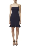French Connection Whisper Sweetheart Ruffle Hem Sheath Dress In Duchess Blue