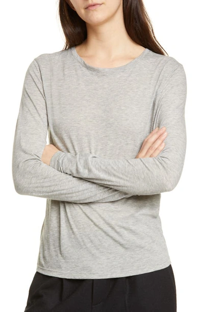 Vince Essential Long-sleeve Crewneck Tee In Heather Grey
