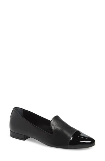 Agl Attilio Giusti Leombruni Cap Toe Loafer In Black Leather/ Black Patent
