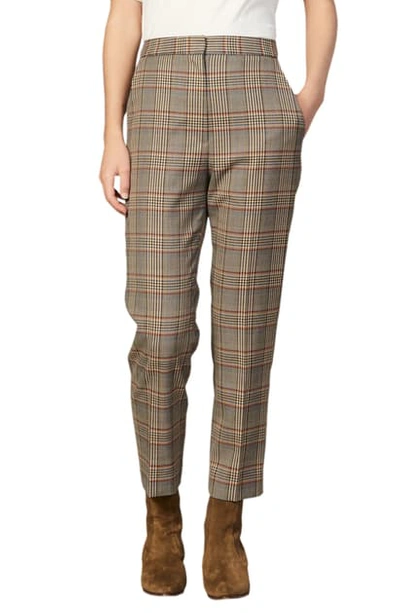 Sandro Stainy Plaid Tapered Ankle-length Pants In Beige