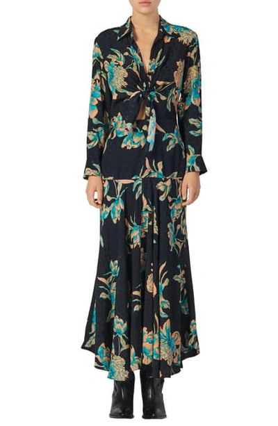 Sandro Blaire Floral Print Long Sleeve Dress In Black